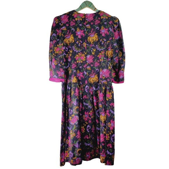 Vintage Chel'sea Floral Midi Dress w/ Draped Bow Neckline, Sz 18WP - Picture 2 of 11